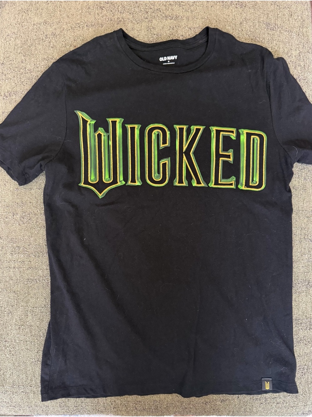 Old Navy Black Tee with Green 'WICKED' Graphic